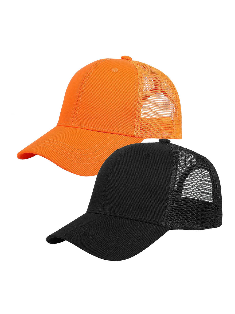 Trucker Hat Baseball Cap Structured Plain | 2 Pack, Black, Orange | Size OS